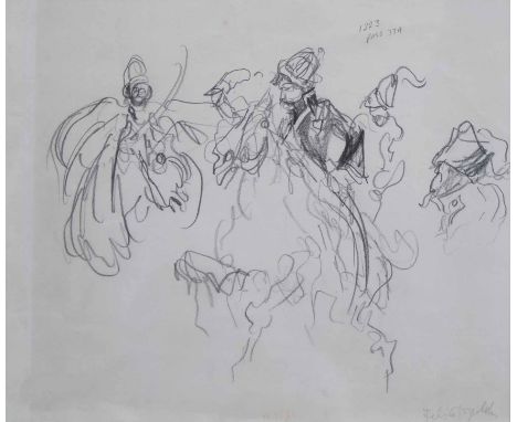 Feliks Topolski (1907-1989),  Hussars, signed, pencil sketch, 28 x 33cm.; 11 x 13in.    Artists' Resale Right ("droit de suit