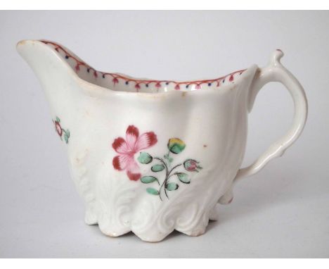 Caughley Low Chelsea Ewer circa 1790, painted with flora and moulded with acanthus leaves, 11cm wide     Condition report: Ch