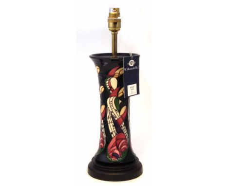 Moorcroft lamp base and shade, decorated with La Famille pattern after Kerry Goodwin, 25.5cm high excluding fittings.      Co