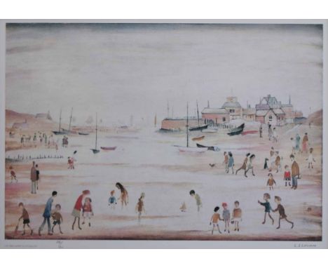 After Laurence Stephen Lowry (1887-1976),   "On The Sands", signed and numbered 281/500 in pencil in the margin, colour repro