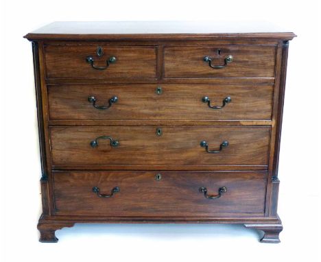 George III mahogany chest of two short and three long drawers with brass swan neck handles, on ogee bracket feet, width 116cm