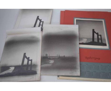 Trevor Grimshaw (1947-2001),  "Fence and Viaduct", three preparatory graphite drawings together with two signed limited editi