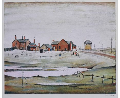 After Laurence Stephen Lowry R.A. (British, 1887-1976),   "Landscape with Farm Buildings", signed in pencil in the margin, wi