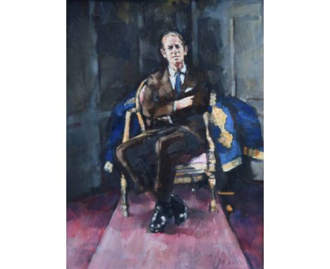 Harold Riley (1934-),  Portrait of Prince Philip, signed and dated '71, oil on board, 49 x 35cm.; 19.25 x 13.75in.    Artists