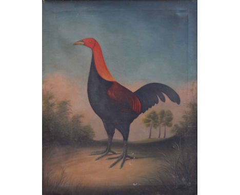 D.E. Sutton, 19th century,   Portrait of a Fighting Cock, signed and dated '87, oil on canvas, 60.5 x 49.5cm.; 23.75 x 19.5in
