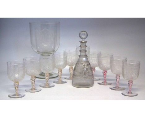 Collection of Masonic glassware, of varying ages but all engraved with the same St. Pauls Lodge No.5 Birmingham crests, to in