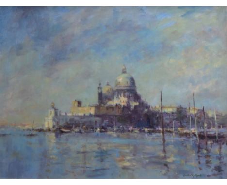 Gordon Radford (1936-2015),  "Santa Maria della Salute, Venice", signed, titled and dated 2000 on verso, oil on board, 45 x 5