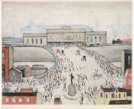 After Laurence Stephen Lowry (1887-1976),   "Station Approach", signed in pencil in the margin, with Fine Art Trade Guild bli