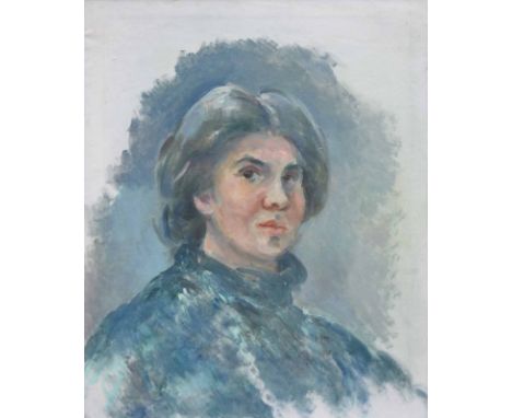 Stella Steyn (1907-1987),  Self portrait, unsigned, with studio sale stamp on verso, oil on canvas, 63.5 x 54cm.; 25 x 21.25i