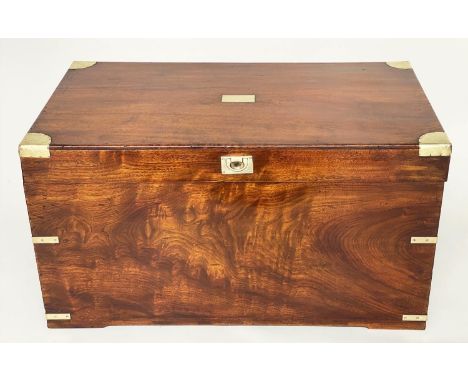 TRUNK, 19th century Chinese Export camphorwood and brass bound with rising lid and carrying handles, 59cm D x 102cm W 55.5cms
