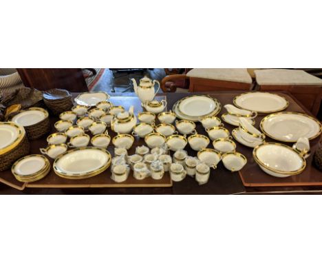 AN AYNLSEY 'EMPRESS LAUREL' DINNER SERVICE, comprising approximately 14 dinner plates, 14 dessert plates, 14 side plates, 13 