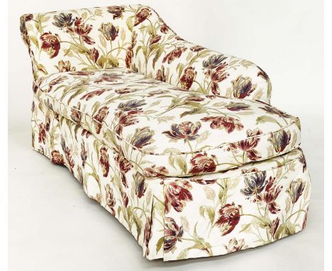 CHAISE, Country House style floral print linen cotton union with tapering supports with castors by 'Kingsley and Co Hand Made