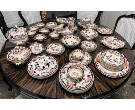 MASONS PART DINNER SERVICE, 'Mandalay' and 'Blue Mandalay', comprising eight soup bowls and saucers, twelve dinner plates, tw