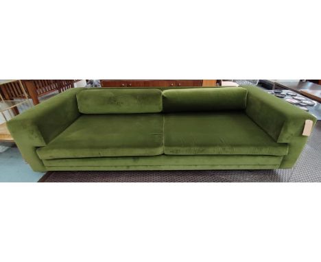 PORTA ROMANA CLIVE SOFA, 106cm D x 270cm L x 71cm H, in green velvet. 