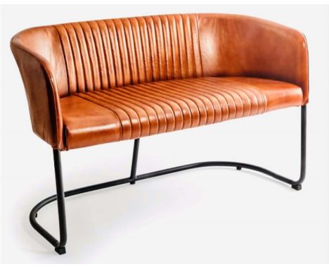 TWO SEATER SOFA, 76cm high, 116cm wide, 55cm deep, 1950s Retro style, ribbed tan leather upholstery, chrome frame. 