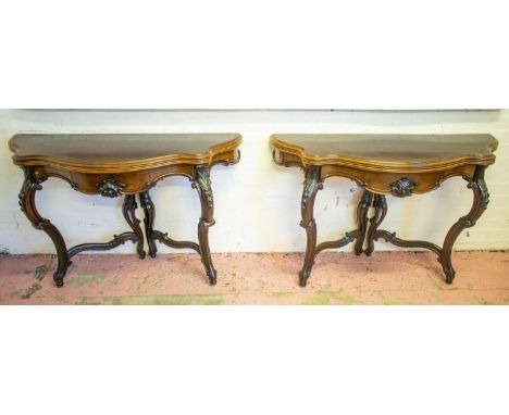 PAIR OF CARD TABLES/CENTRE TABLE, Napoleon III rosewood and green baize lined with two drawers and unusual screw attachable. 