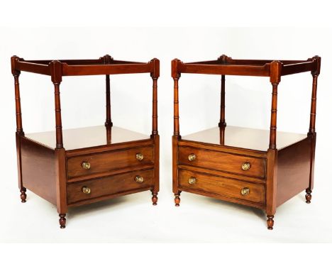 LAMP TABLES BY ARTHUR BRETT, 65cm H x 48cm W x 41cm D, a pair, George III design mahogany each with two tiers and two drawers