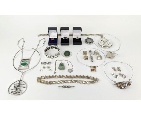 A COLLECTION OF IAN WATSON AND ASSOCIATED SILVER AND WHITE METAL JEWELLERY, mostly 1970s and later, hand crafted and bespoke,