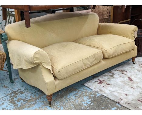 BEAUMONT &amp; FLETCHER SOFA, 197cm L x 85cm H with gold patterned upholstery. 