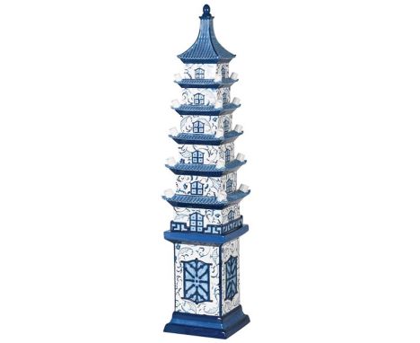 DELFTWARE STYLE PAGODA TULIP VASE, 90cm high, 19cm wide, Chinoiserie decoration, formed of multiple sections. 