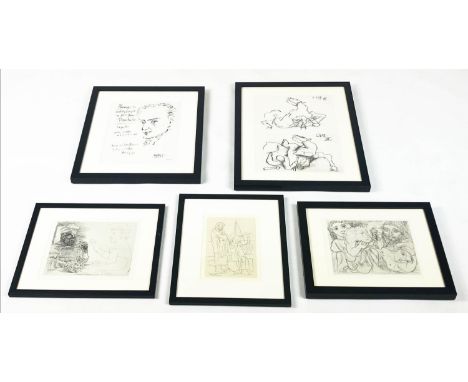 PABLO PICASSO, 'Deux Buveurs Catalans, Minotaure Buveur et Femmes and three other studies' lithographs, 19cm x 23cm x 26cm x 