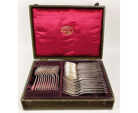 CHRISTOFLE CANTEEN OF CUTLERY, early 20th century, comprising 12 dinner forks, 11 dinner knives, 12 table spoons, 12 dessert 