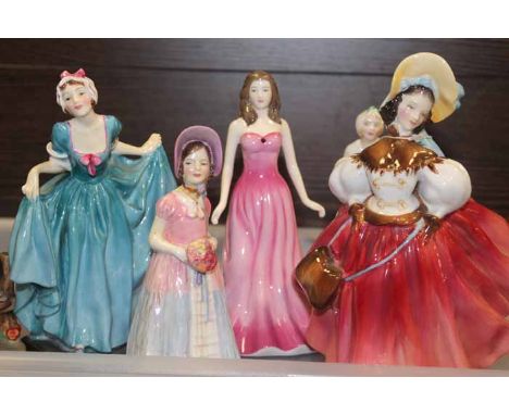 THREE ROYAL DOULTON LADY FIGURES
including 'The Skater HN2117', 'Delight HN1773' and 'Diana HN1716'; together a modern Doulto