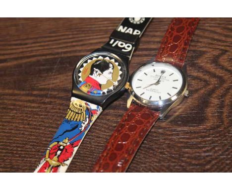 RARE COLLECTABLE 1994 "AIGLON" GB158 SWATCH NAPOLEON WATCH
with damage to strap and another dress watch