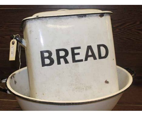 VINTAGE ENAMELLED BREAD BIN AND BASIN