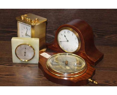 FRENCH INLAID MANTEL CLOCK
along with a carriage clock, barometer, thimbles and other collectables 