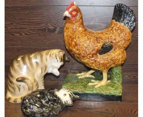 STAFFORDSHIRE CAT AND TWO OTHER CERAMIC FIGURES