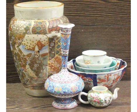 COLLECTION OF JAPANESE CERAMIC ITEMS INCLUDING SATSUMA
together with an Islamic cloisonne piece (7)