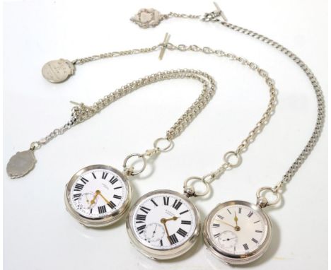 Three open faced silver pocket watches, signed Harris Stone, Leeds, H Stone, Leeds, W Davenport, Ashbourne, cases with Birmin