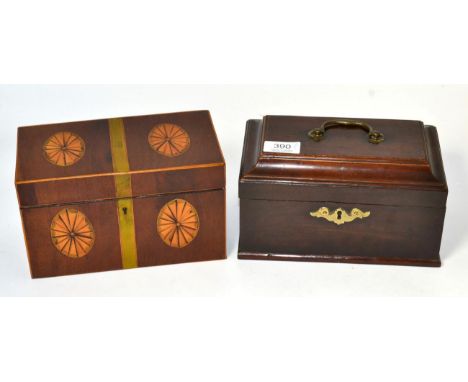 An inlaid tea caddy; and one other (2) 