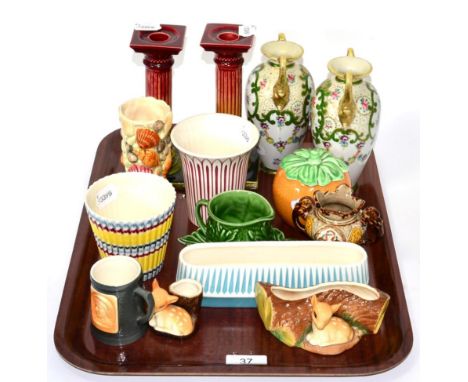 Miscellaneous ceramics and a pair of Bretby column candlesticks, various Sylvac, Hornsea, Noritake etc (15)