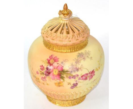 A Royal Worcester blush ivory pot pourri vase, dated 1897, 26.5cm high 