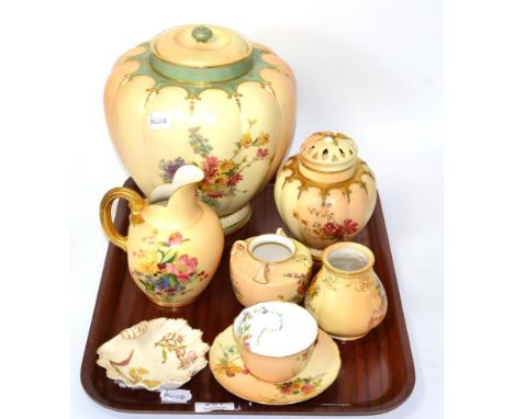 A tray of Royal Worcester blush ivory including vases, cup and saucer, jug etc