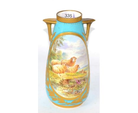 A 19th century Worcester vase decorated with sheep in a landscape