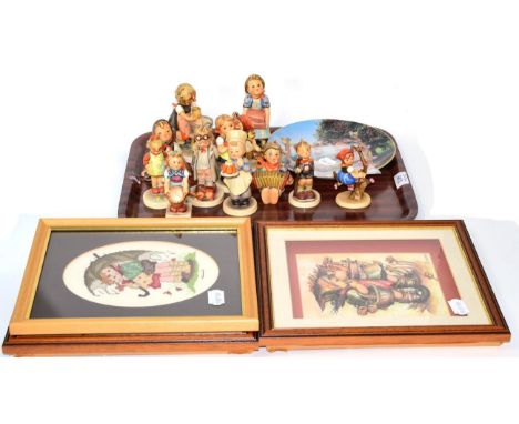 Thirteen Hummel figures, a Hummel plate and three Hummel pictures 