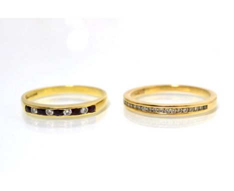 An 18 carat gold diamond half hoop ring, channel set with round brilliant cut diamonds, stated total diamond weight 0.15 cara