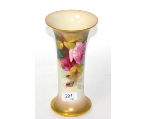 A Royal Worcester floral painted blush ivory vase, signed E S Pilsbury23cm high. Paint scratches otherwise OK. 
