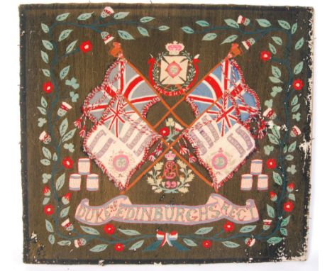 A rare 19th century Boer War prisoner of war tapestry. Commemorating the Wiltshire Regiment, of the Duke Of Edinburgh Regimen