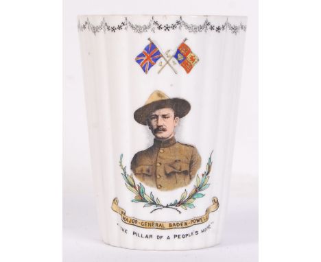 An unusual 19th century Victorian ribbed porcelain beaker made by Foley China to commemorate The Glorious Defence and Relief 