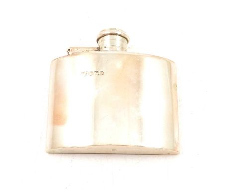 George V silver hip flask, G &amp; JW Hawkesley, Sheffield 1925, rectangular with a curved front, hinged stopper, not engrave