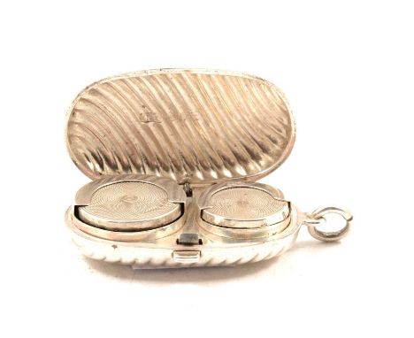 Victorian silver Sovereign and half Sovereign coin case, Thomas Hayes, Birmingham 1893, oval form with fluting, plain suspens