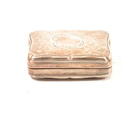 Silver vinaigrette, Nathaniel Mills, Birmingham 1853, rectangular with serpentine engraved edges, blank cartouche, piered and