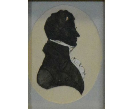Circle of George Richmond, Portrait of a young lady, oval, 21.5x17cm, and two silhouettes.Qty: 3