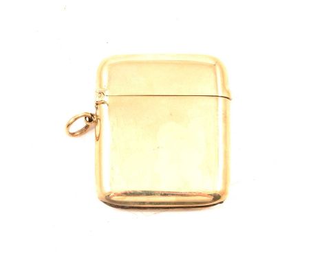 Edward VII 9ct gold vesta case, Sampson Mordan &amp; Co. Ltd., Chester 1910, rectangular with rounded corners, plain suspensi