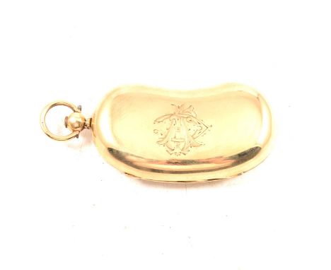 George V 9ct gold double Sovereign coin case, William Neale Ltd, Chester 1911, kidney shape with plain suspension ring, engra