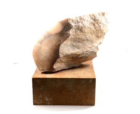 Tania Mosse,Scale,carved alabaster sculpture on a square plinth,height overall 43cm.